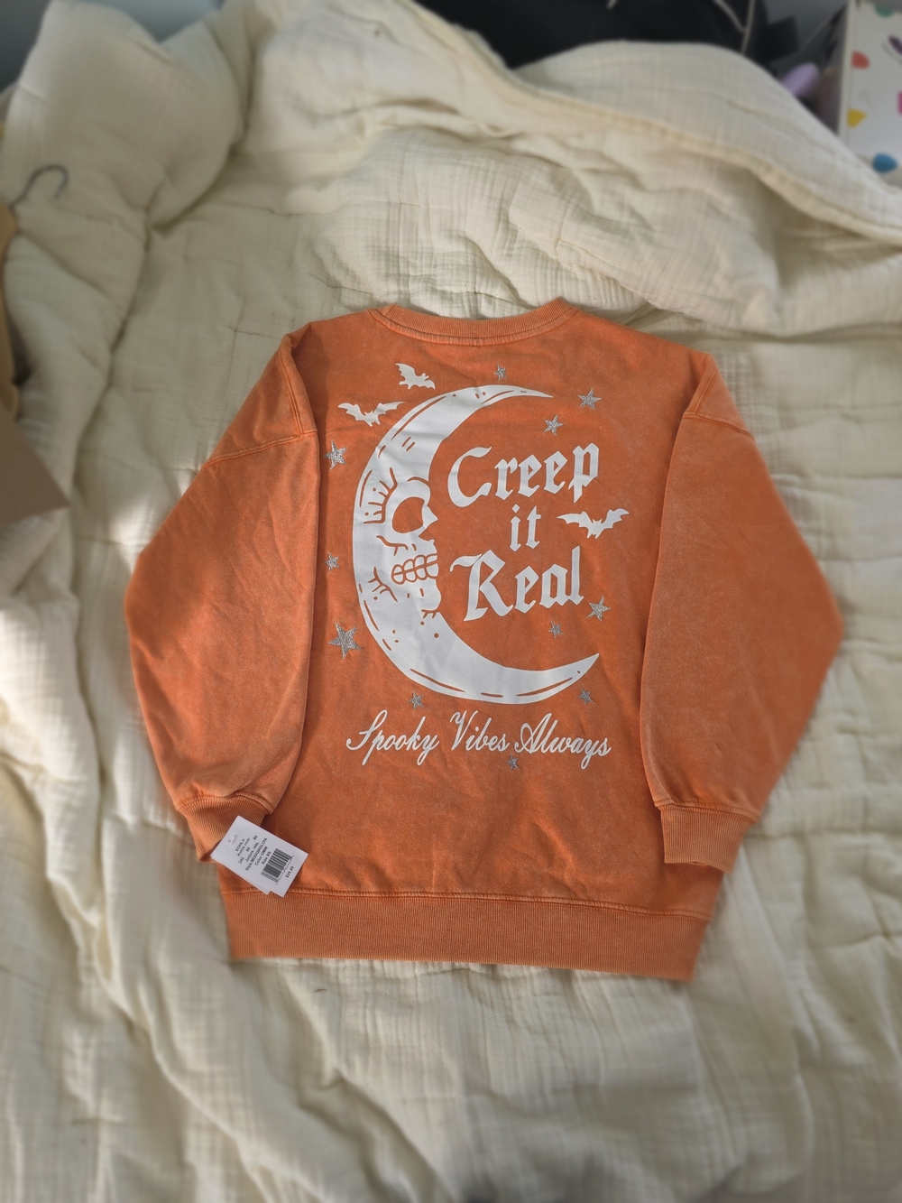 Creep It Real Orange Graphic Juniors Sweatshirt - Spooky Vibes